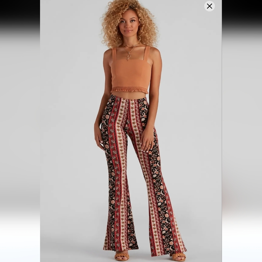 #61 Boho Stripe Flare Pants in Rust & Black